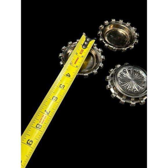 Set 3 Vintage Silver Tone Chainlink Trim Ashtray Glass Metal Rim 3"  Industrial - Picture 9 of 11